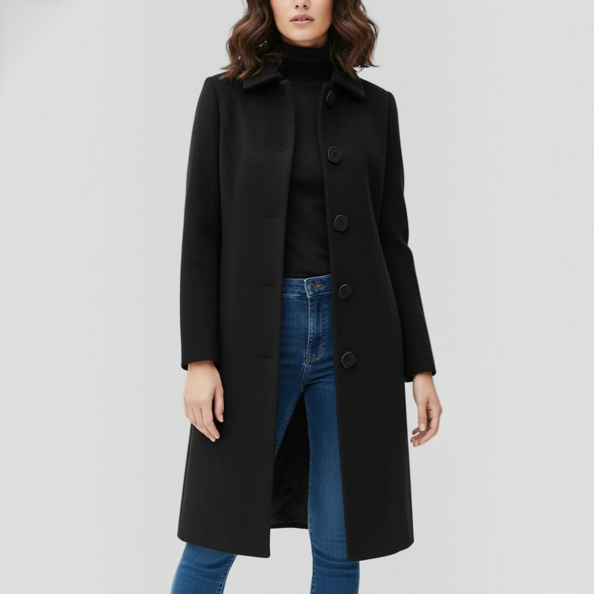 Womens Winter Trench Coat with Button Front and Flared Hem, Machine Washable