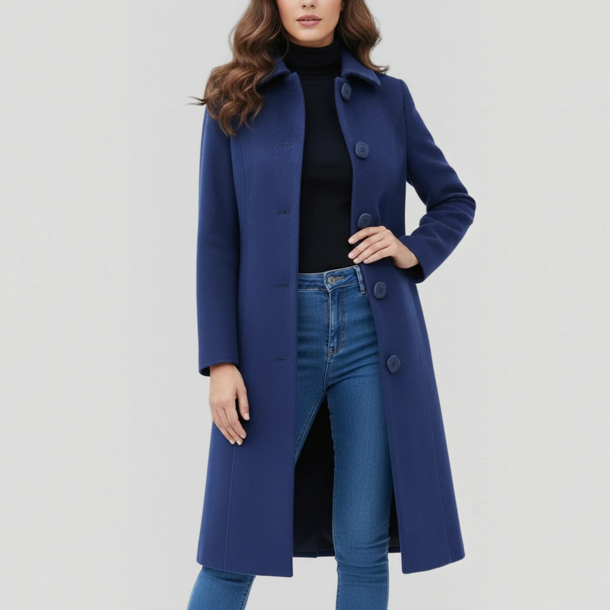 Womens Winter Trench Coat with Button Front and Flared Hem, Machine Washable