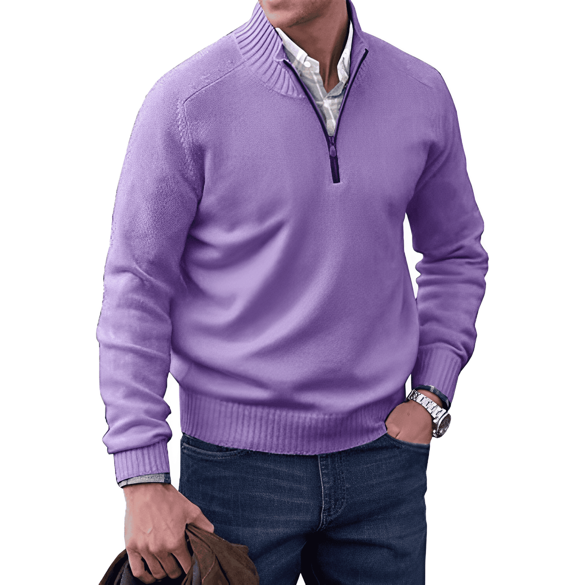 Mens Half Zip Pullover with Soft Knit Blend and Regular Fit, Machine Washable