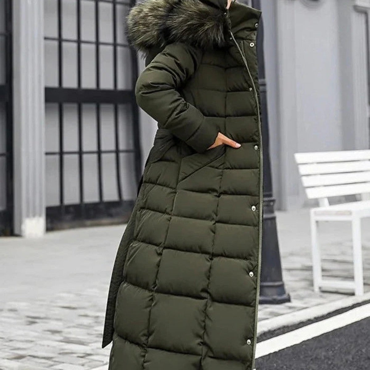 Quilted Puffer Winter Coat with Stand Collar and Snap Button Closure