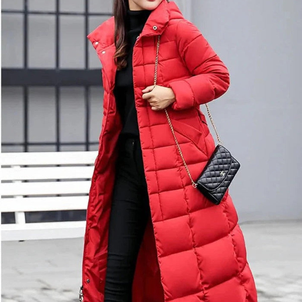 Quilted Puffer Winter Coat with Stand Collar and Snap Button Closure