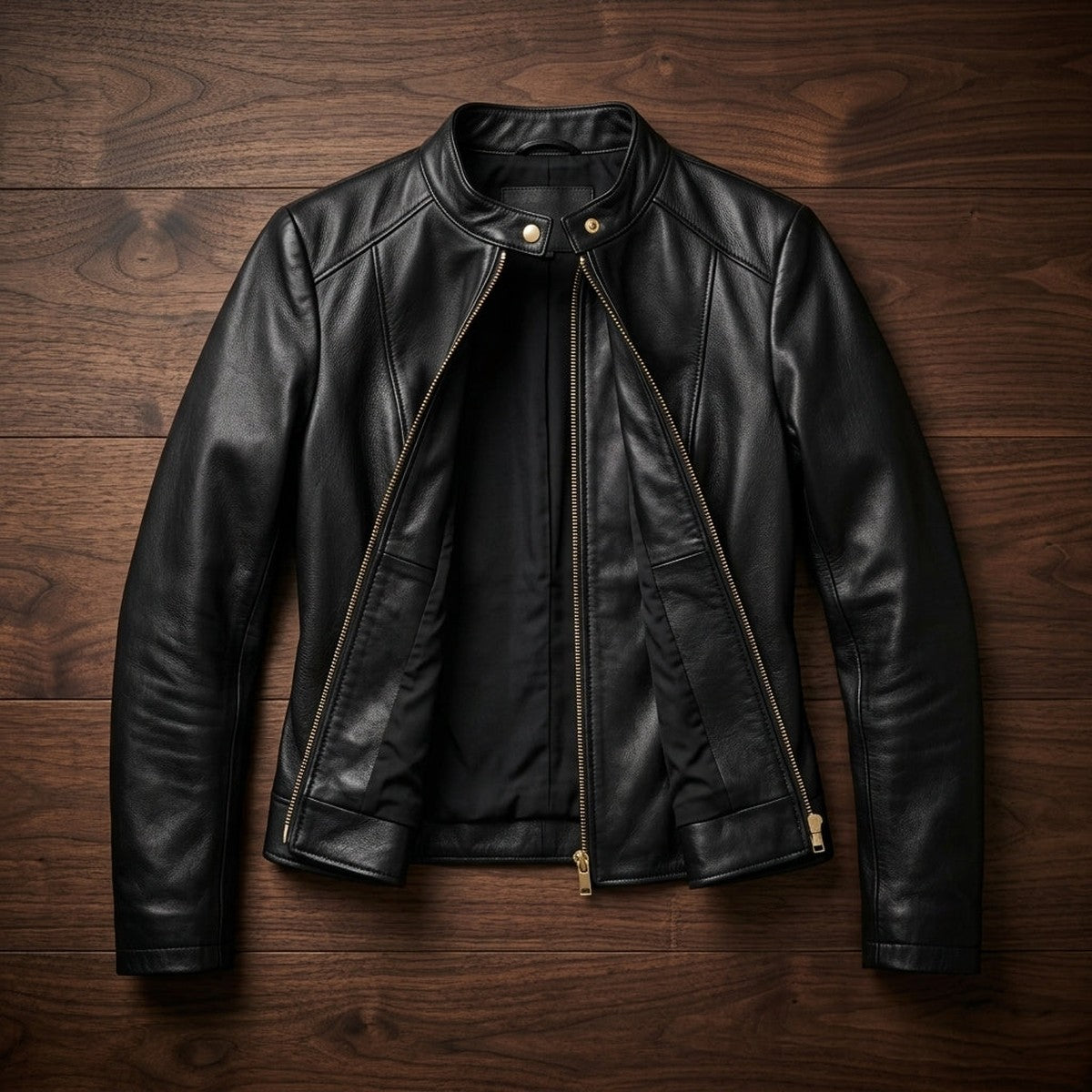 Womens Slim Fit Leather Moto Jacket with Asymmetrical Front Zipper