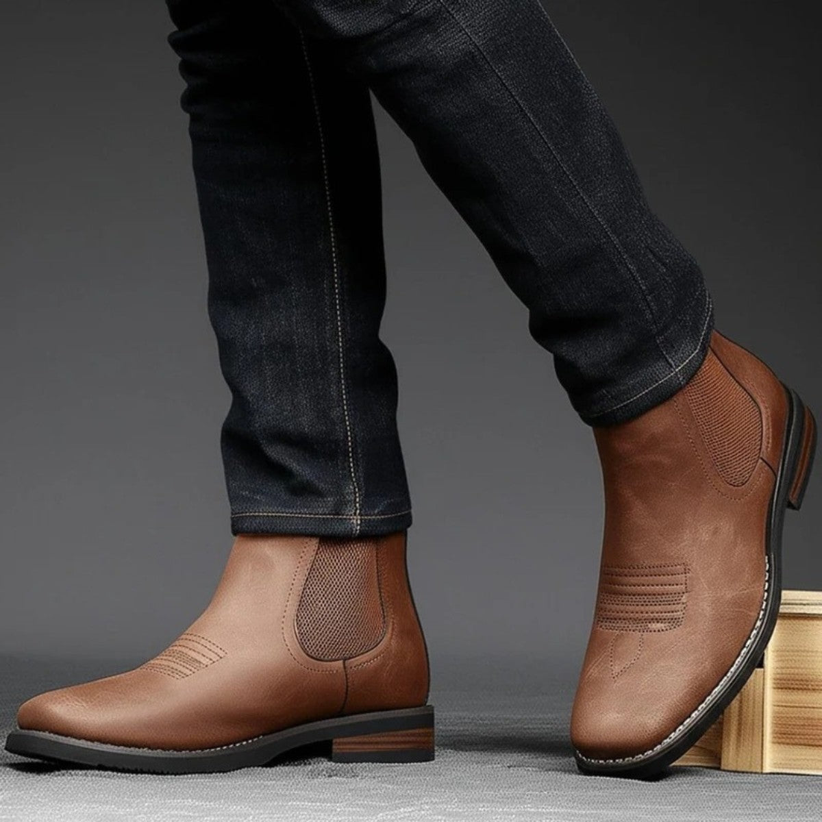 Mens Orthopedic Chelsea Boots with Elastic Side Panels and Supportive Soles