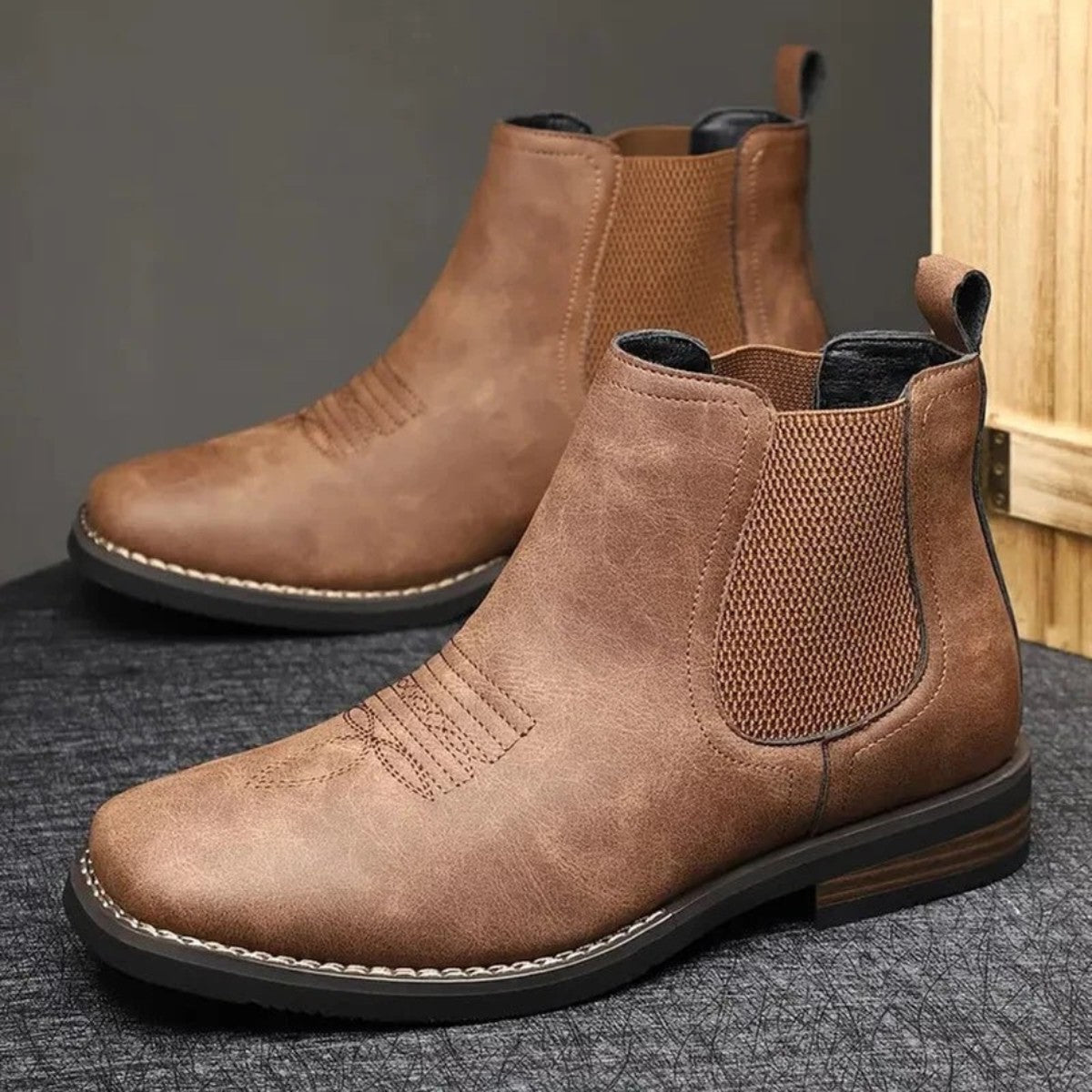Mens Orthopedic Chelsea Boots with Elastic Side Panels and Supportive Soles