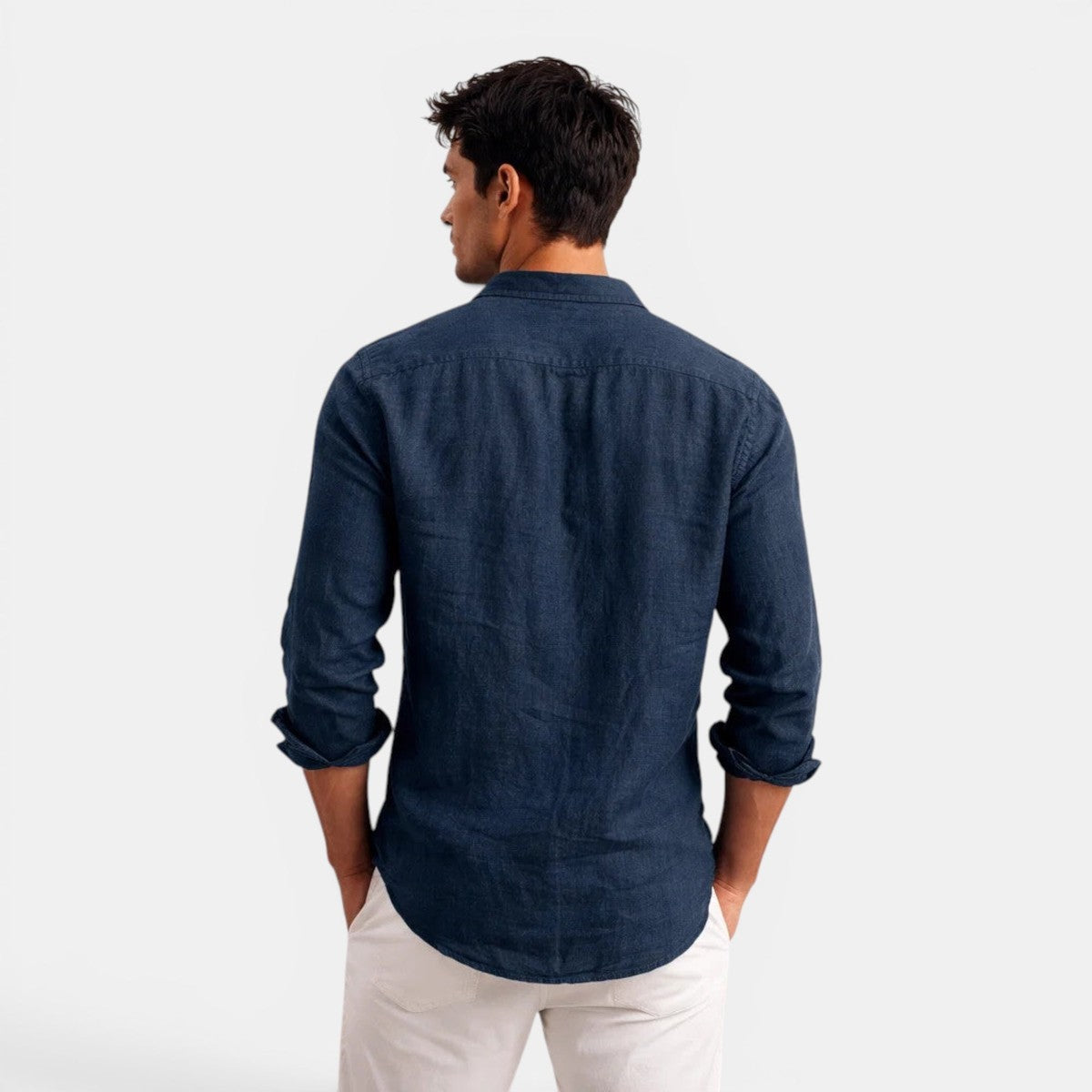 Mens Long Sleeve Button Up Shirt with Open Collar and Textured Fabric