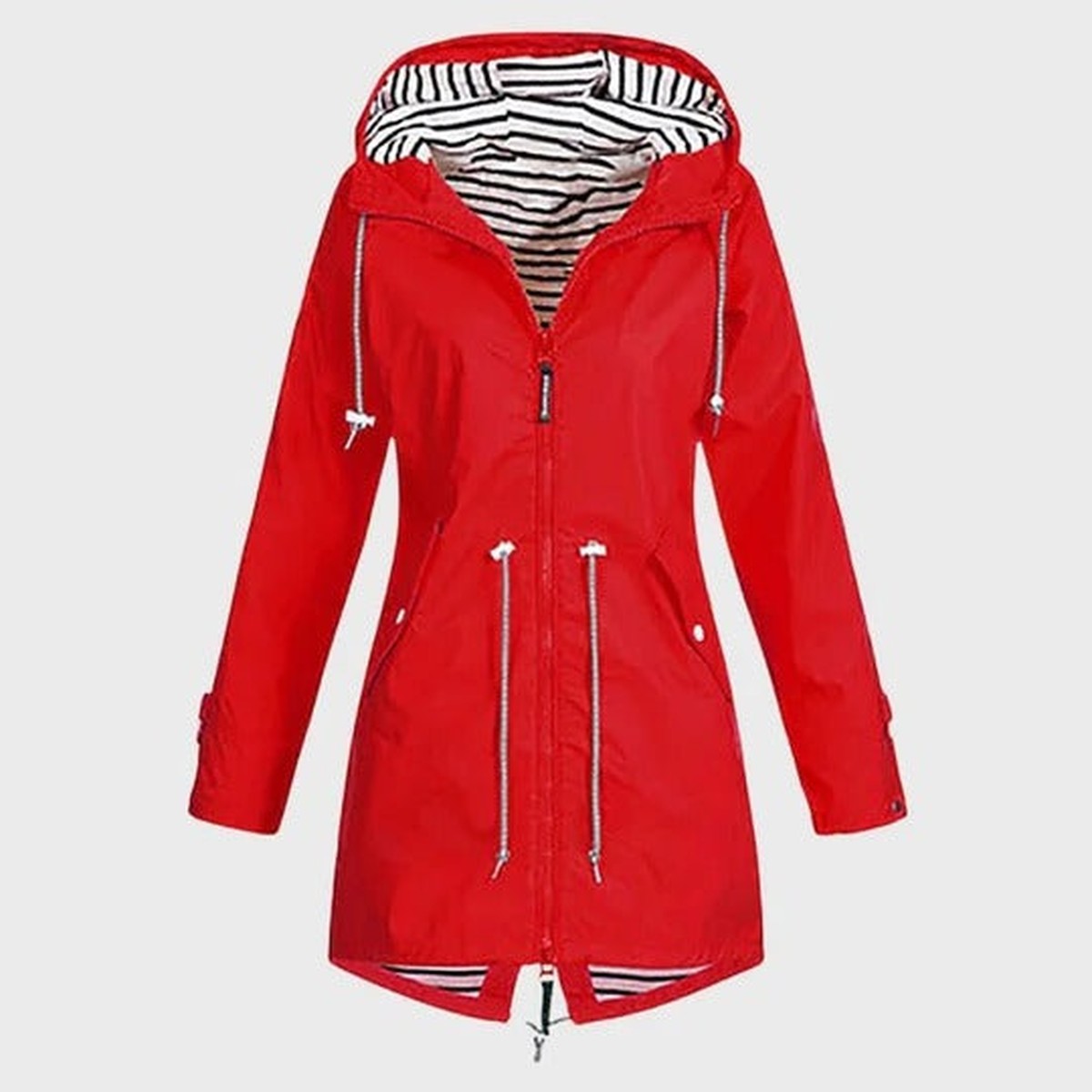 Lightweight Outdoor Raincoat with Drawstring Hood and Deep Pockets