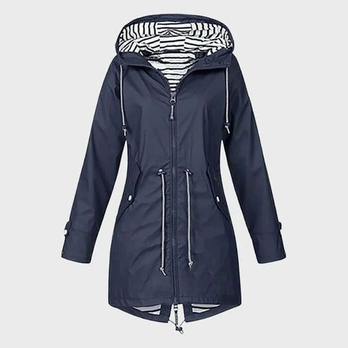 Lightweight Outdoor Raincoat with Drawstring Hood and Deep Pockets