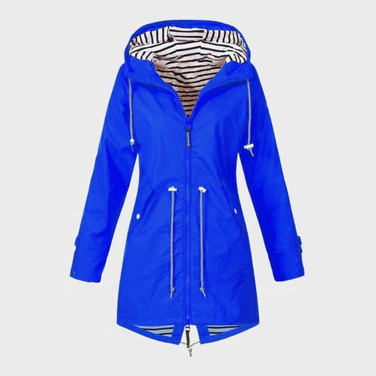 Lightweight Outdoor Raincoat with Drawstring Hood and Deep Pockets