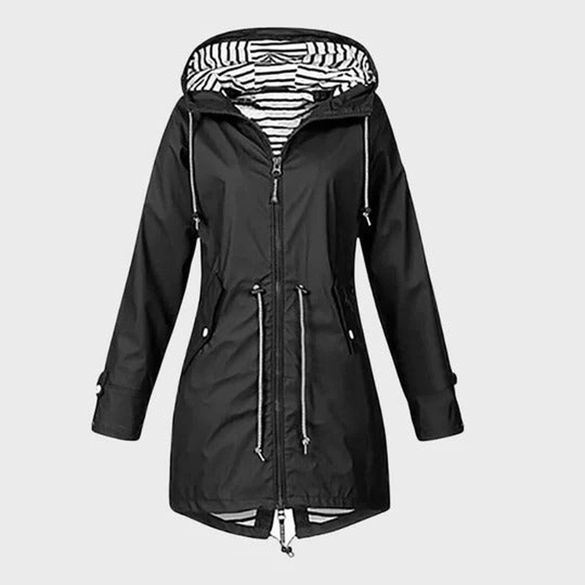 Lightweight Outdoor Raincoat with Drawstring Hood and Deep Pockets