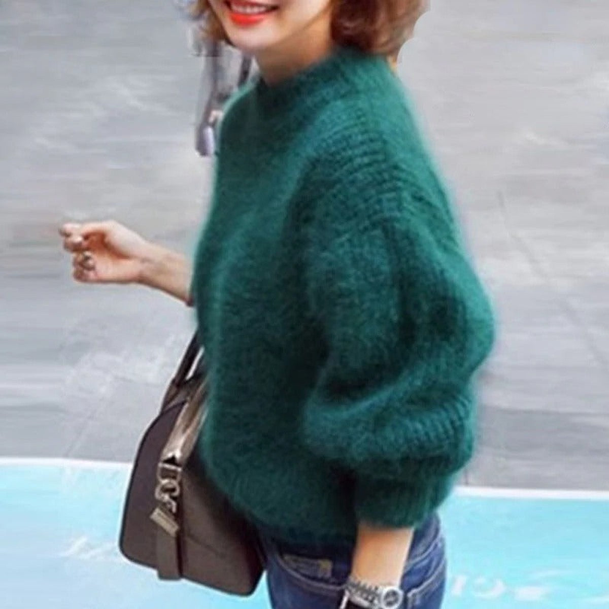 Womens Long Sleeve Knit Pullover Sweater with Textured Open Weave and Ribbed Hem