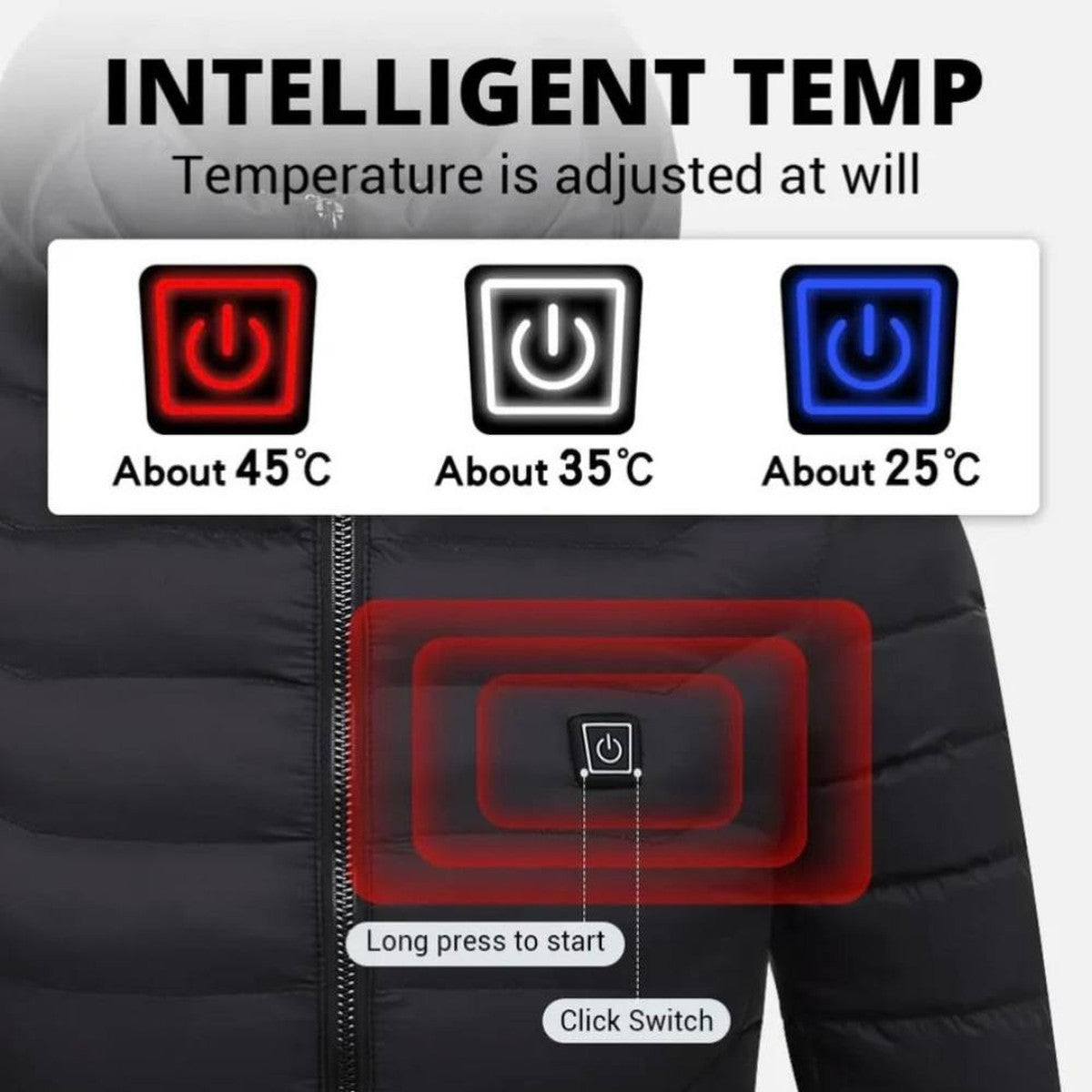USB Thermal Warmth Puffer Coat with Built in Heating Zones for Outdoor Winter Wear