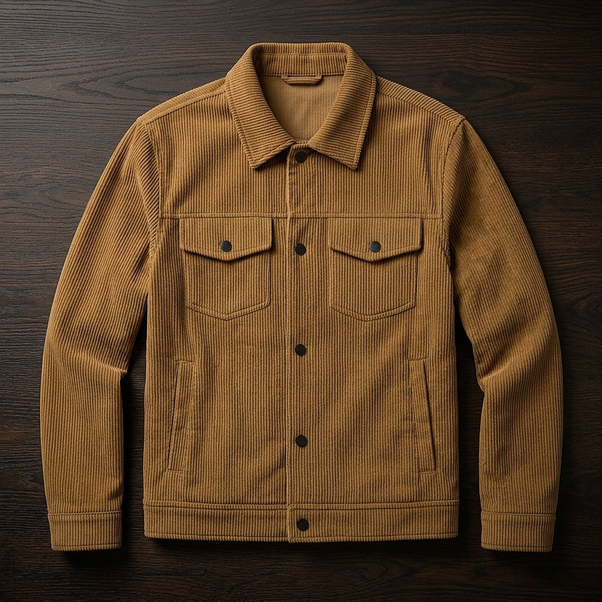 Men Corduroy Button Up Shirt Jacket with Flap Chest Pockets
