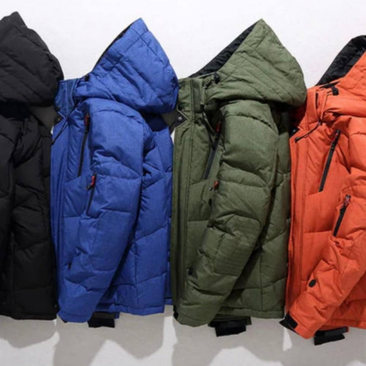 Men Lightweight Duck Down Winter Jacket with Hood and Zipper Pockets