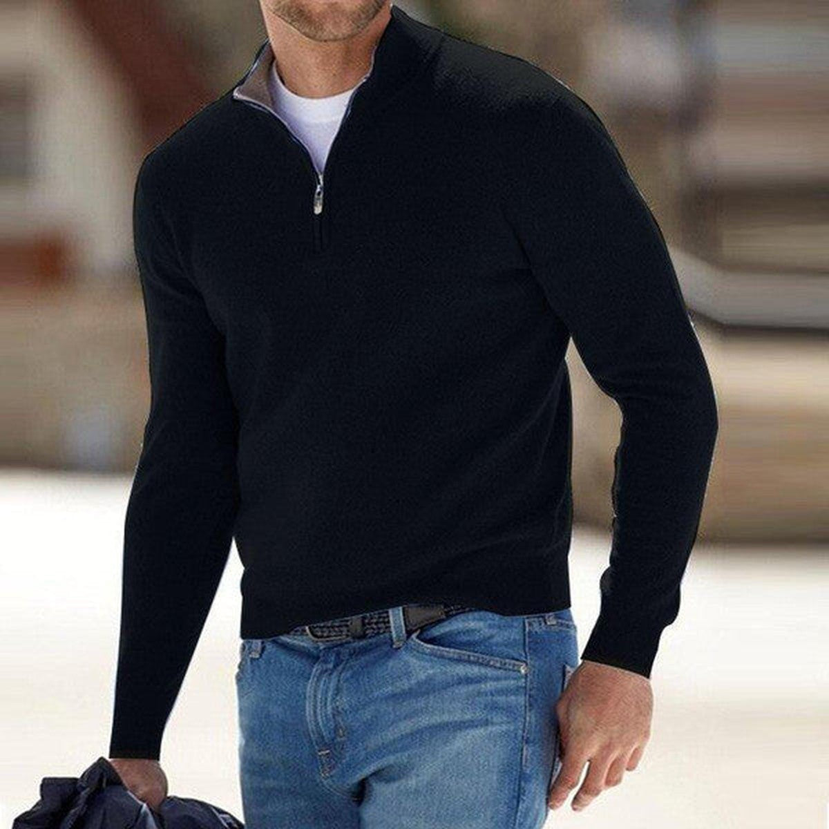Mens Long Sleeve Knit Pullover Sweater with Ribbed Hem and Cuffs
