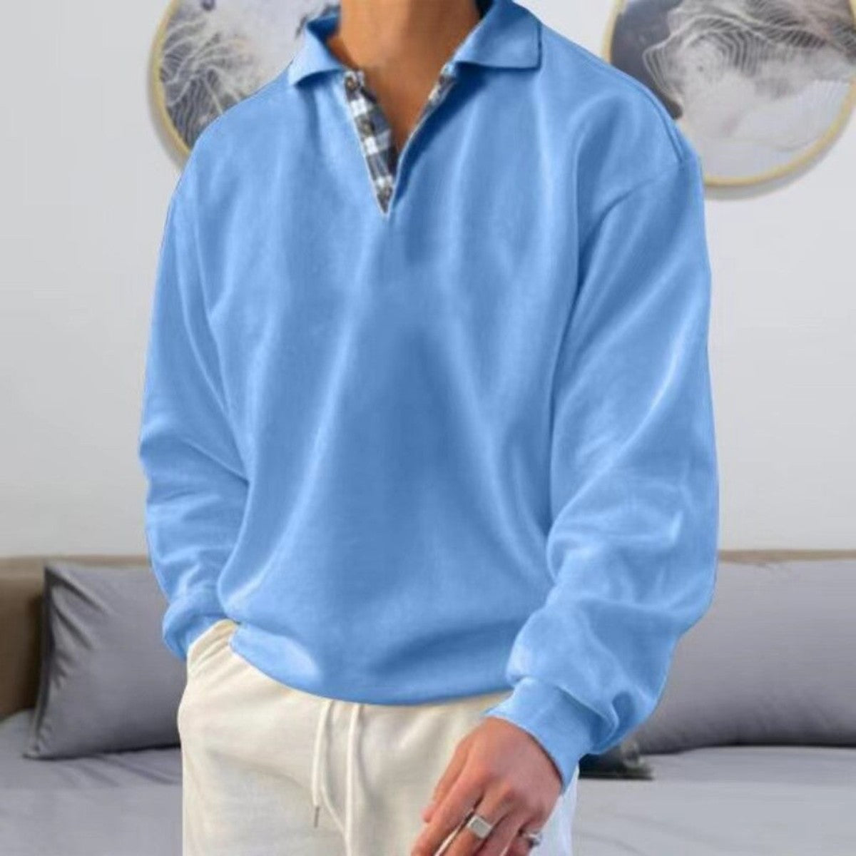 Long Sleeve Knit Polo Sweater with Structured Collar and Breathable Fabric