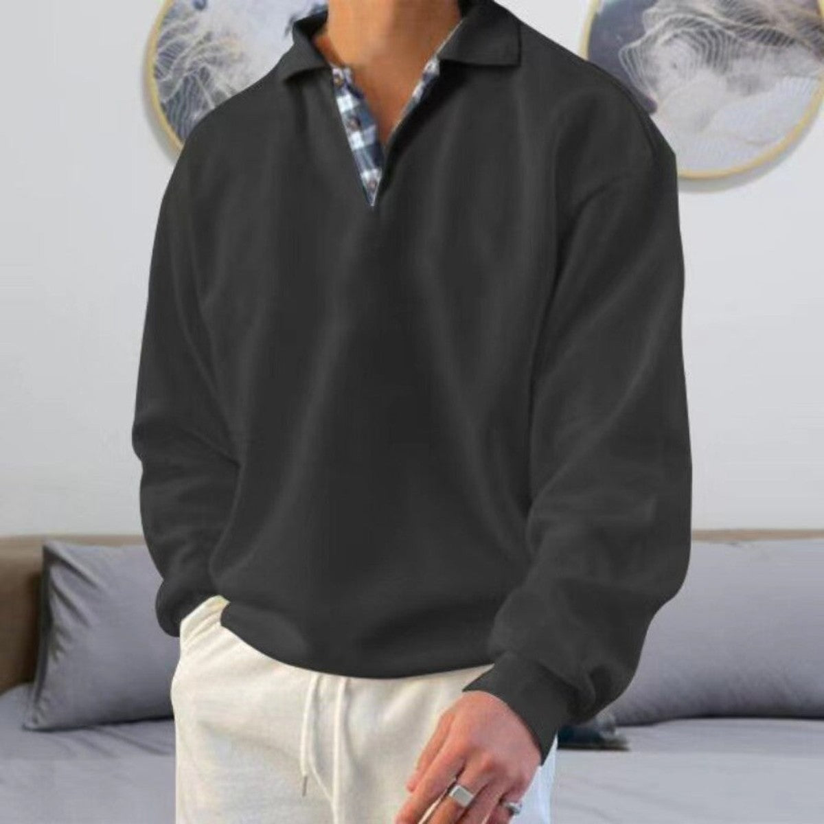 Long Sleeve Knit Polo Sweater with Structured Collar and Breathable Fabric