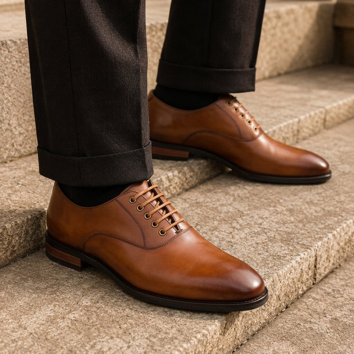 Men Pointed Toe Lace Up Oxford Shoes with Perforated Wingtip Brogue Details