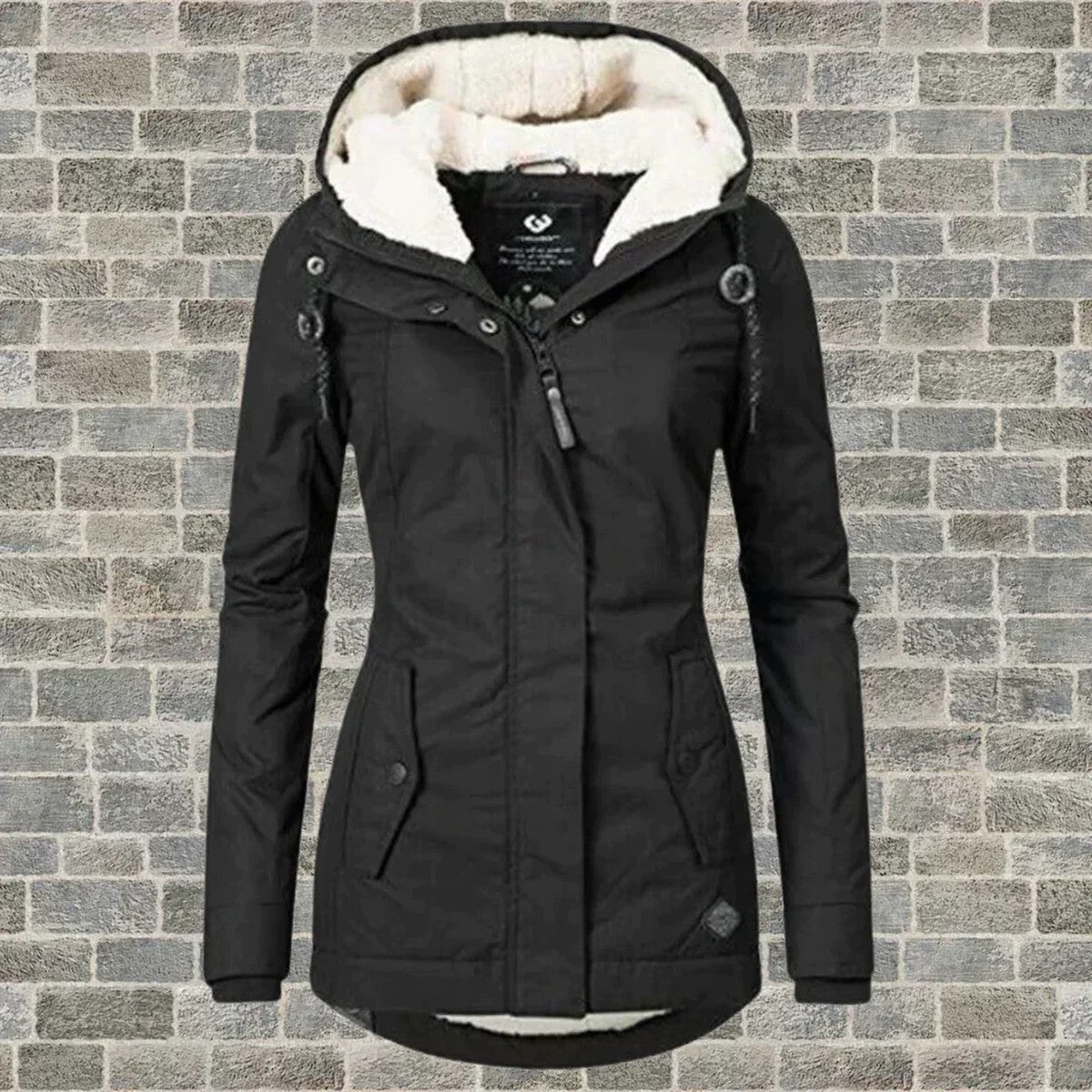 Womens Hooded Winter Parka with Fleece Lining and Zipper Front