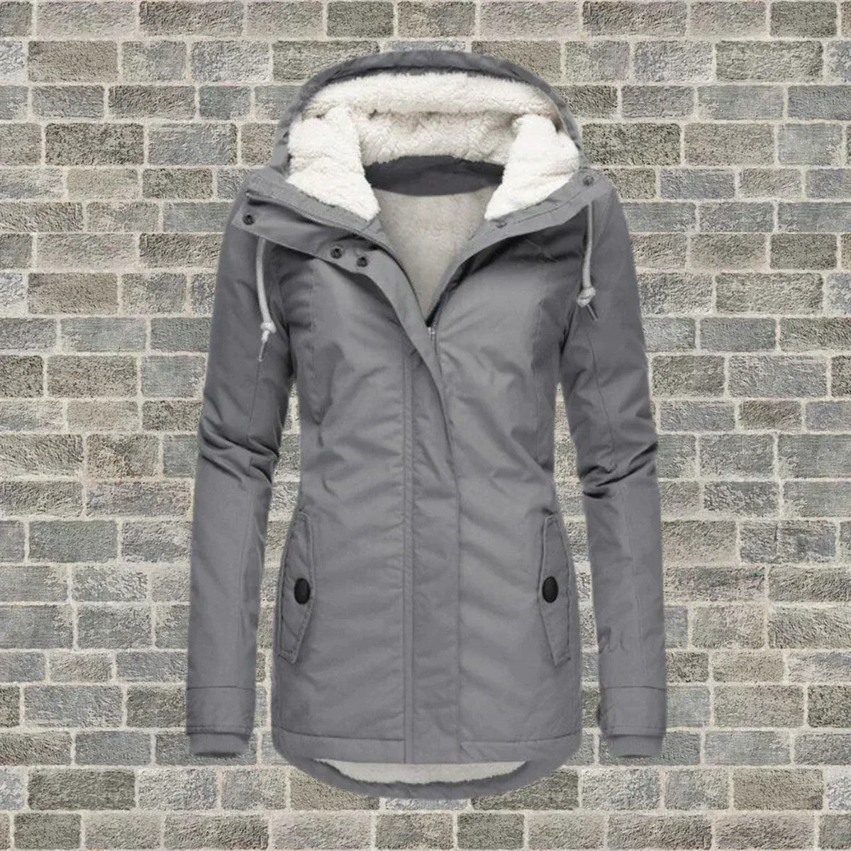 Womens Hooded Winter Parka with Fleece Lining and Zipper Front