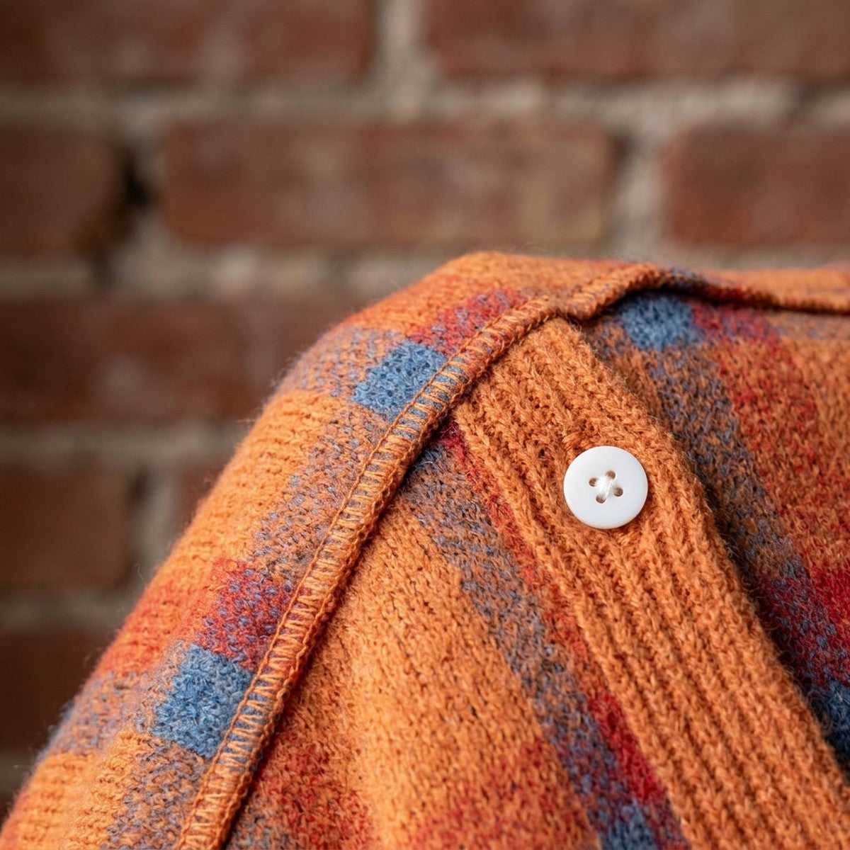 Checkered Knit V Neck Cardigan Sweater with Front Button Closure