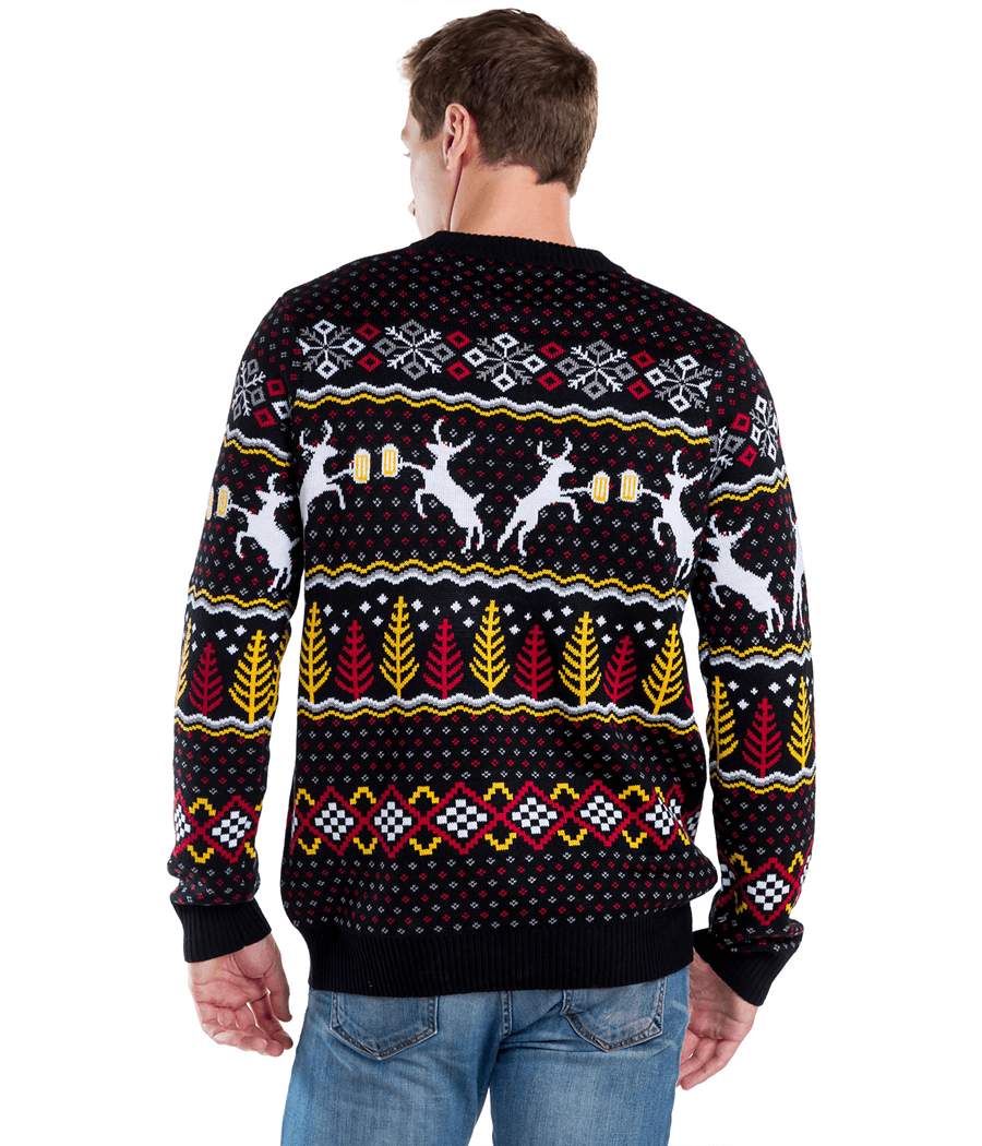 Mens Pullover Sweater with Festive Deer and Evergreen Pattern, Crew Neck