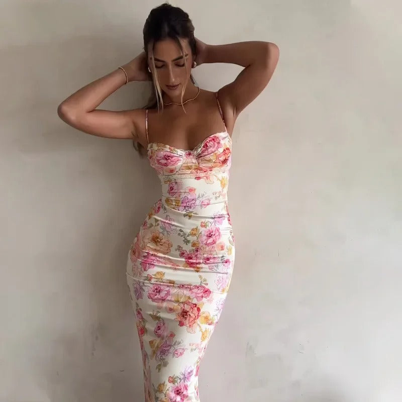 Heather | Elegant Floral Maxi Dress with Lace Trim - Image 1