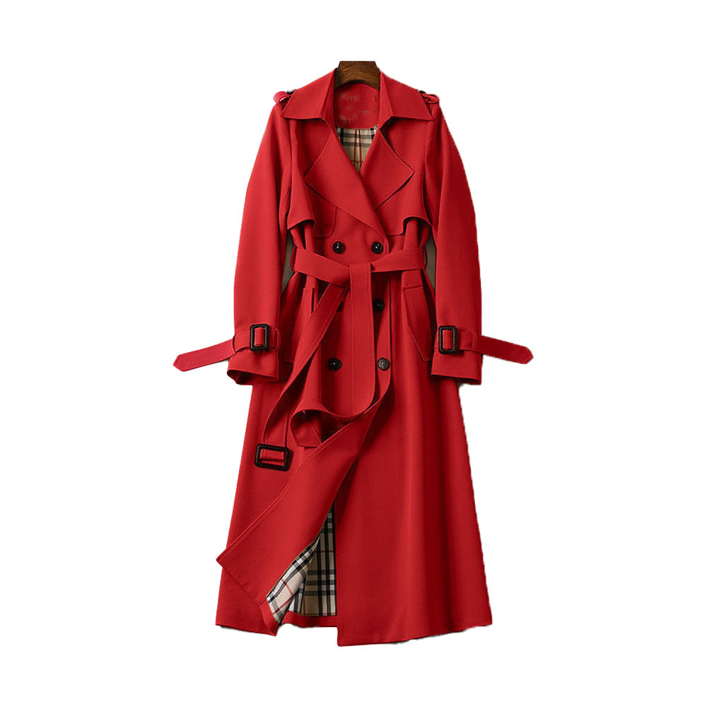 Womens Trench Coat with Adjustable Belt and Double-Breasted Buttons, Moisture-Resistant