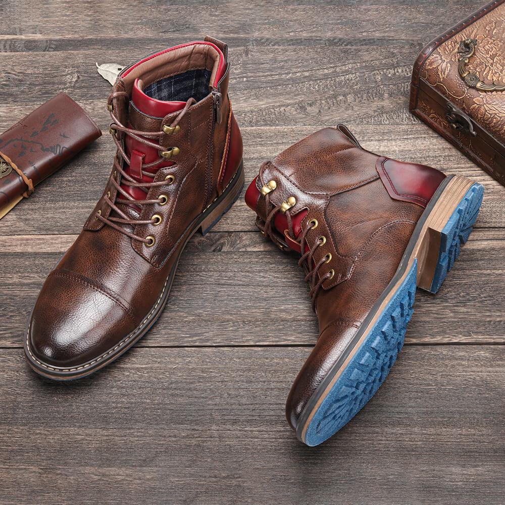 Mens Ankle Boots with Side Zipper and Cushioned Insole, Rubber Traction Sole