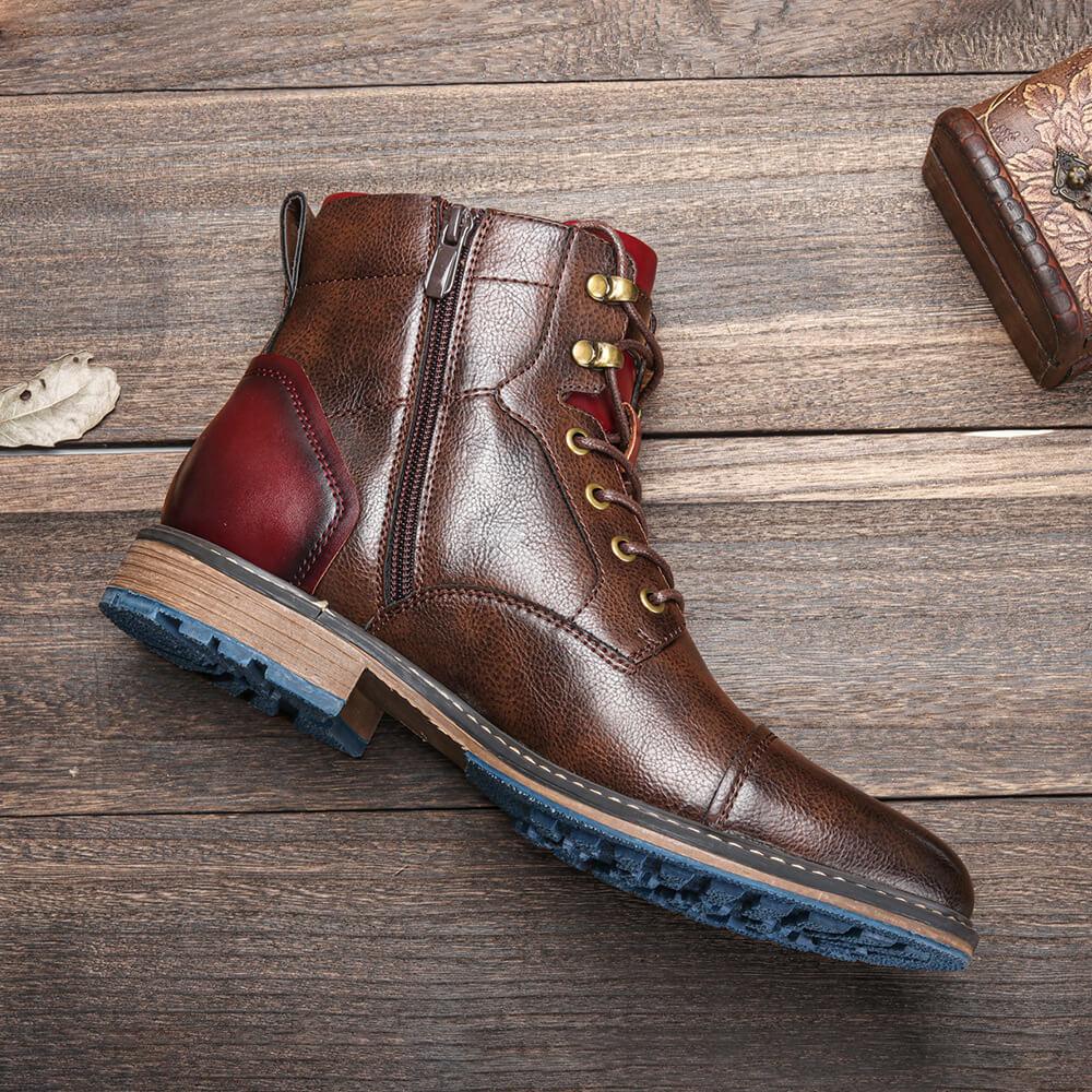Mens Ankle Boots with Side Zipper and Cushioned Insole, Rubber Traction Sole