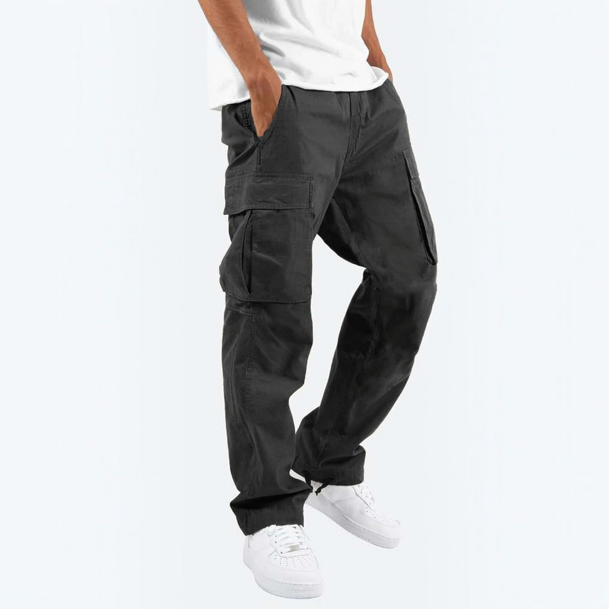 Mens Cargo Pants with Mid-Rise Waist and Utility Cargo Pockets, Straight Leg Cotton Blend