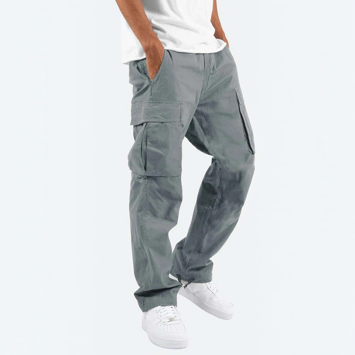 Mens Cargo Pants with Mid-Rise Waist and Utility Cargo Pockets, Straight Leg Cotton Blend
