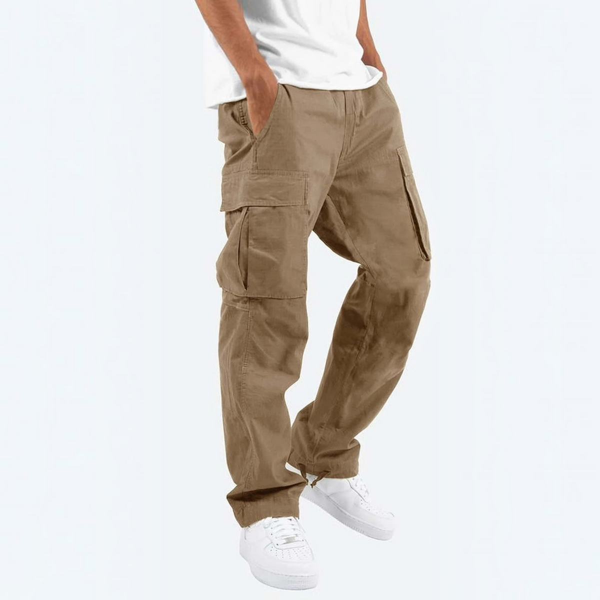 Mens Cargo Pants with Mid-Rise Waist and Utility Cargo Pockets, Straight Leg Cotton Blend