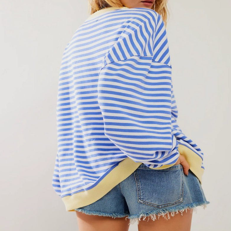 Oversized Striped Long Sleeve Pullover Sweater for Women - View 11