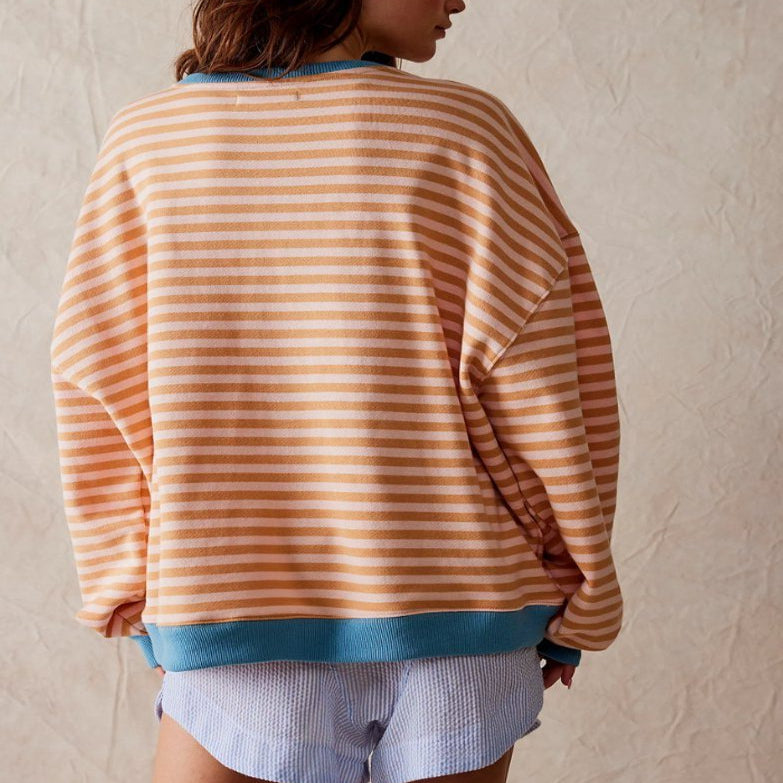 Oversized Striped Long Sleeve Pullover Sweater for Women - View 12