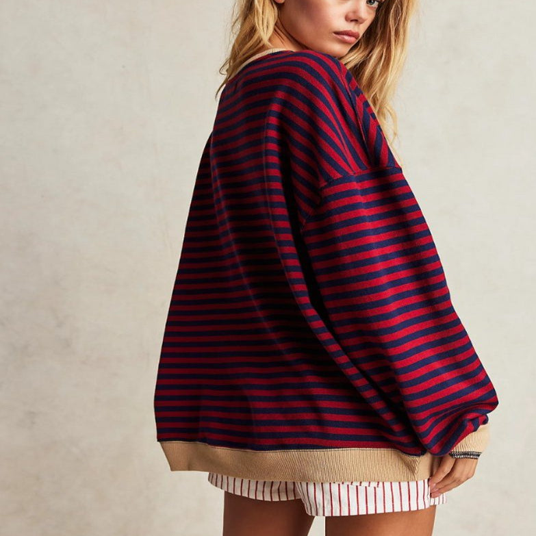 Oversized Striped Long Sleeve Pullover Sweater for Women - View 6
