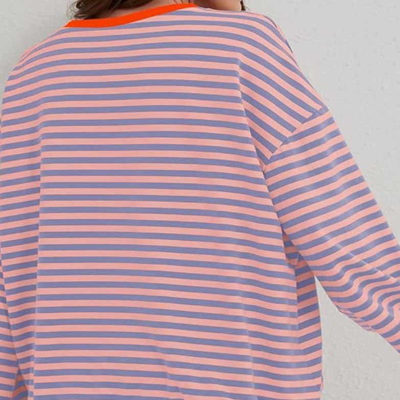 Oversized Striped Long Sleeve Pullover Sweater for Women - View 9