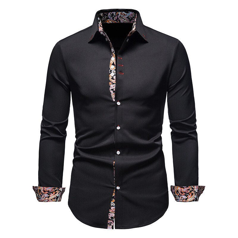 Mens Shirt with Tailored Fit and Contrasting Floral Cuffs, Lightweight Woven