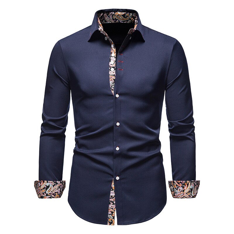 Mens Shirt with Tailored Fit and Contrasting Floral Cuffs, Lightweight Woven