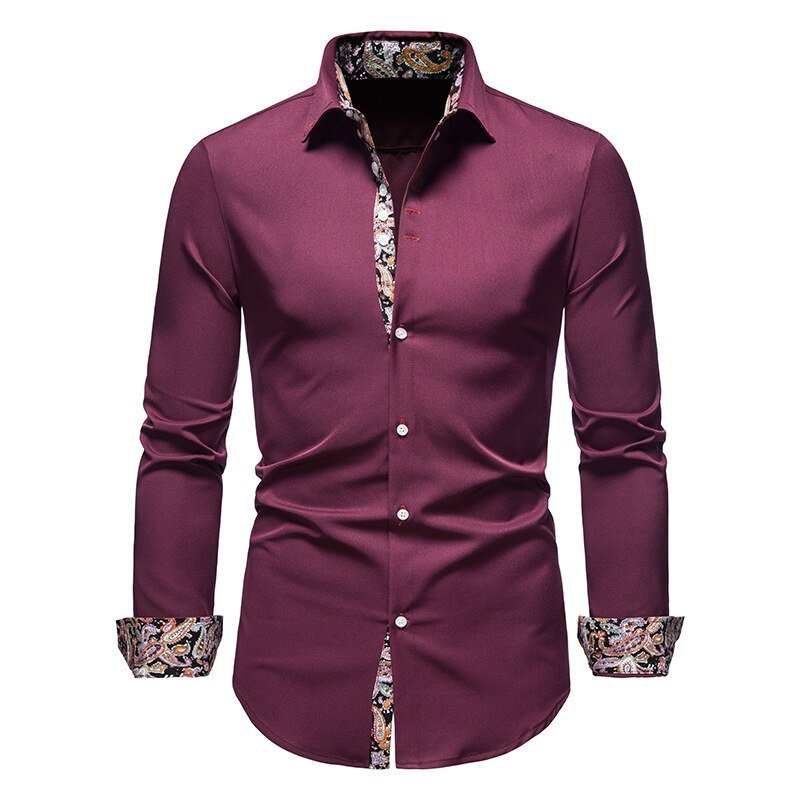 Mens Shirt with Tailored Fit and Contrasting Floral Cuffs, Lightweight Woven