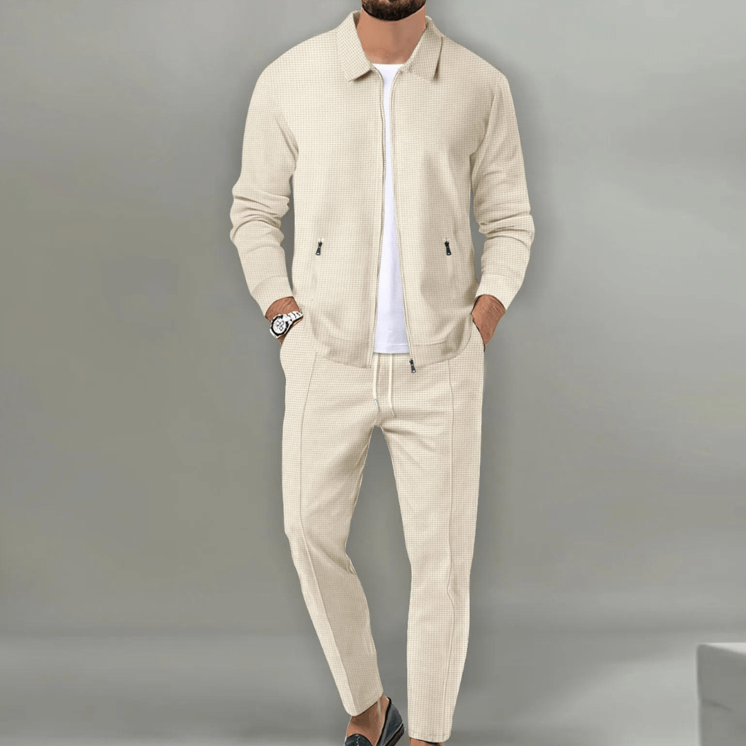 Mens Tracksuit Set with Zip Jacket and Slim Jogger Pants, Breathable Knit