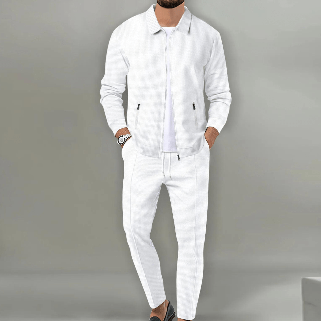 Mens Tracksuit Set with Zip Jacket and Slim Jogger Pants, Breathable Knit