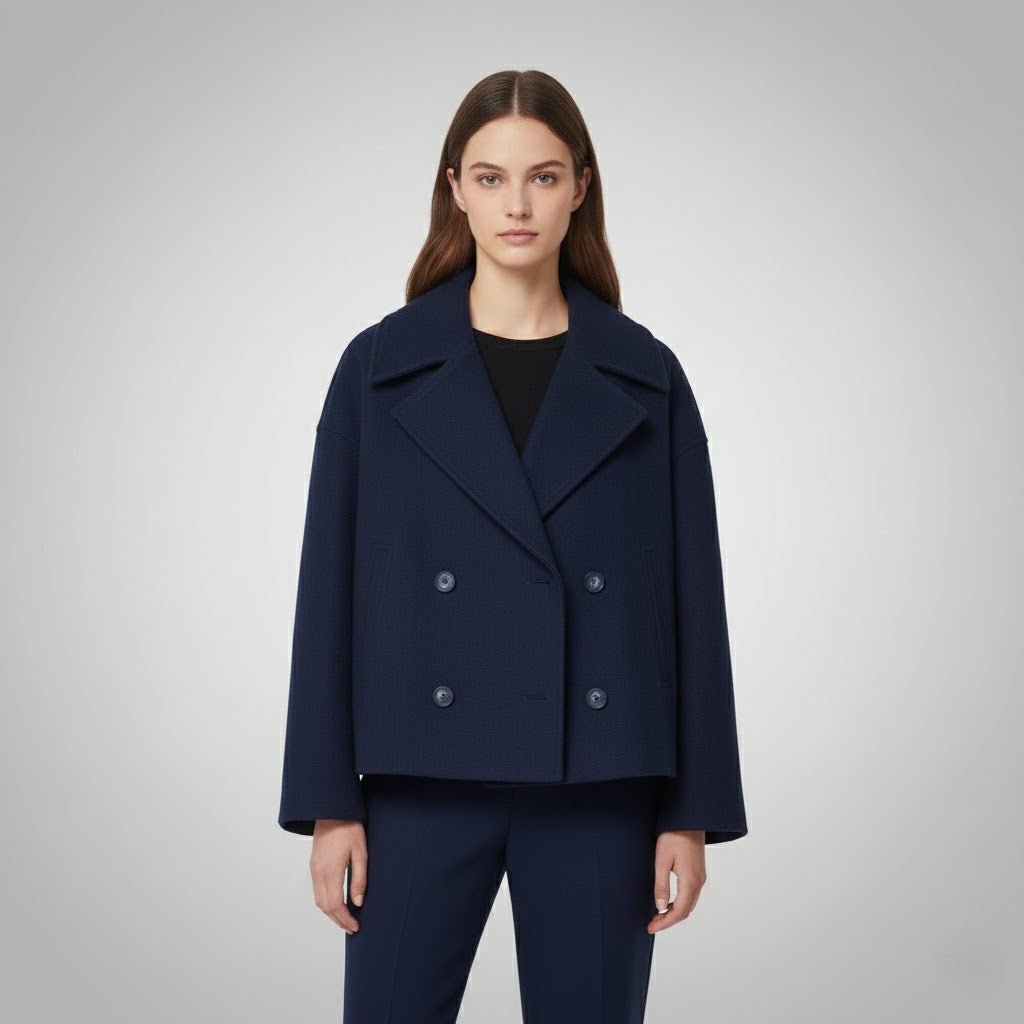 Womens Cropped Jacket with Double Button Closure and Tailored Fit, Lightweight Lining