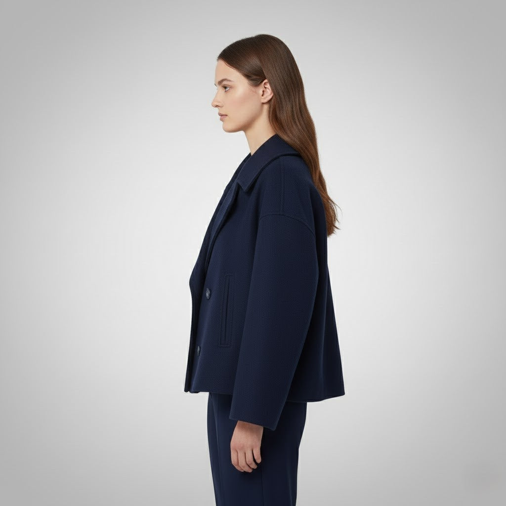 Womens Cropped Jacket with Double Button Closure and Tailored Fit, Lightweight Lining