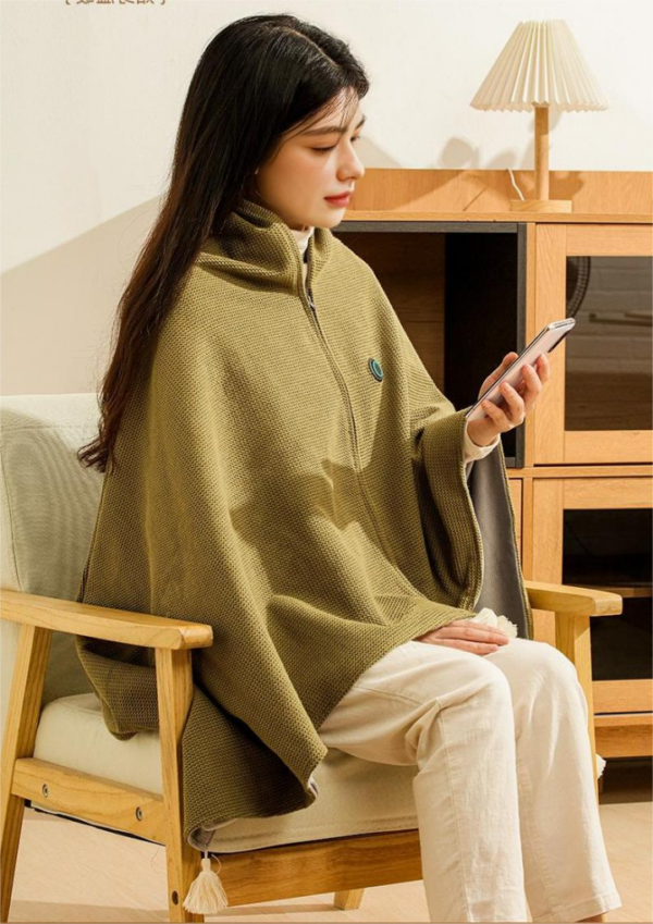 Heated Shawl Wrap with Three Temperature Settings and Zipper Closure
