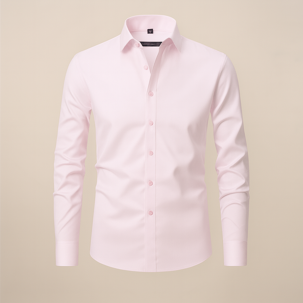Mens Long-Sleeve Button-Up Shirt with Tailored Fit and Wrinkle-Resistant Finish