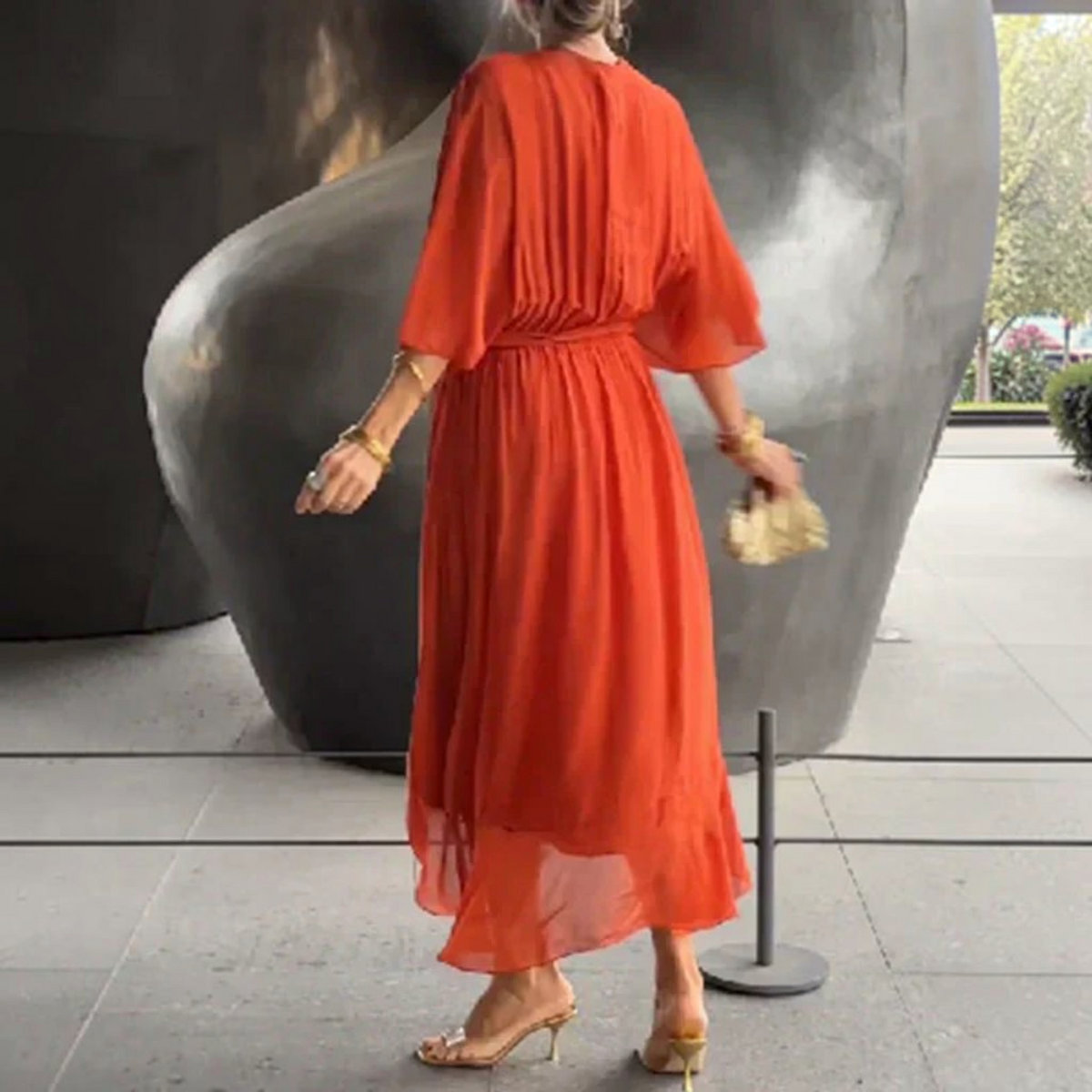 Silk V-Neck Dress with Light Muslin and Relaxed A-Line, for Day or Evening