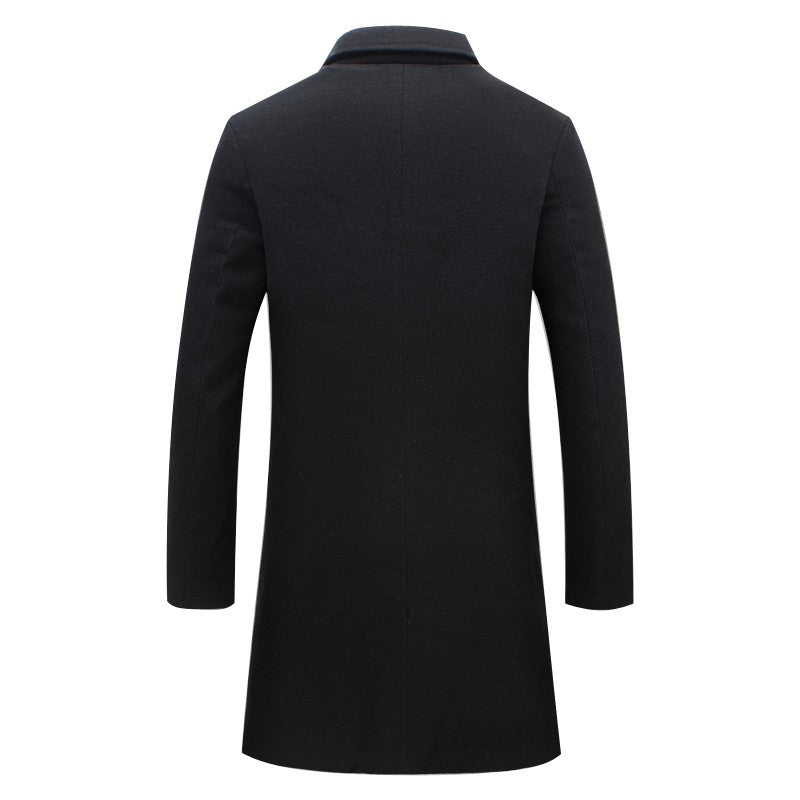 Mens Long Overcoat with Button Front and Smooth Interior Lining, Tailored Cut