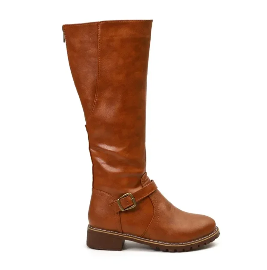 Womens Knee-High Leather Boots with Cushioned Footbed and Durable Traction Sole