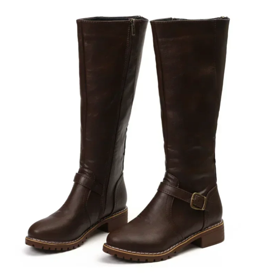 Womens Knee-High Leather Boots with Cushioned Footbed and Durable Traction Sole