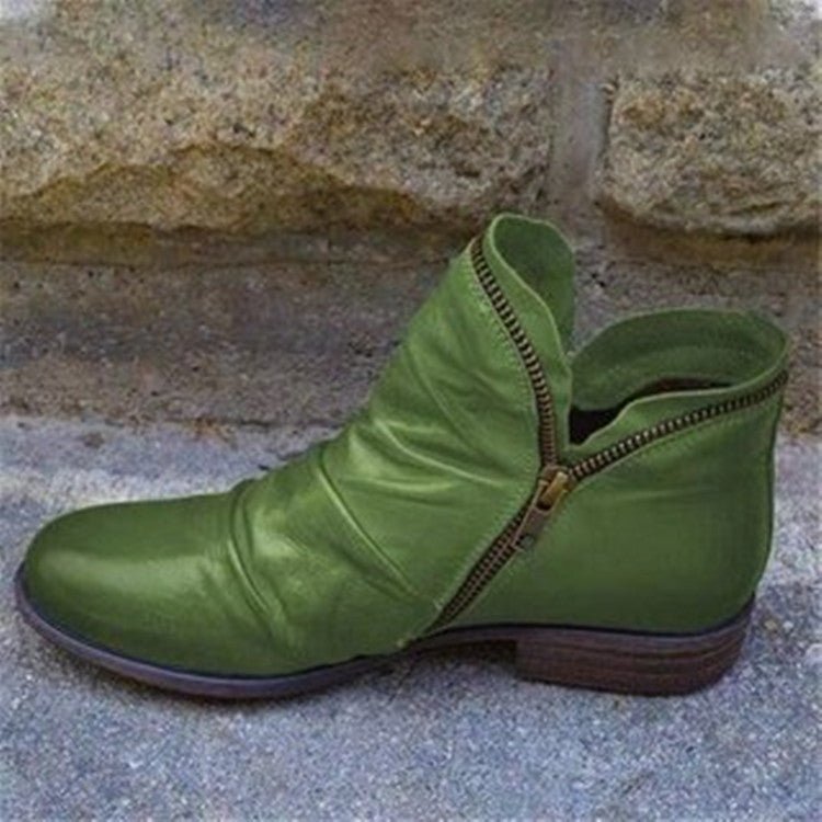 Womens Leather Ankle Boots with Cushioned Insole and Slip-Resistant Outsole, Side Zipper